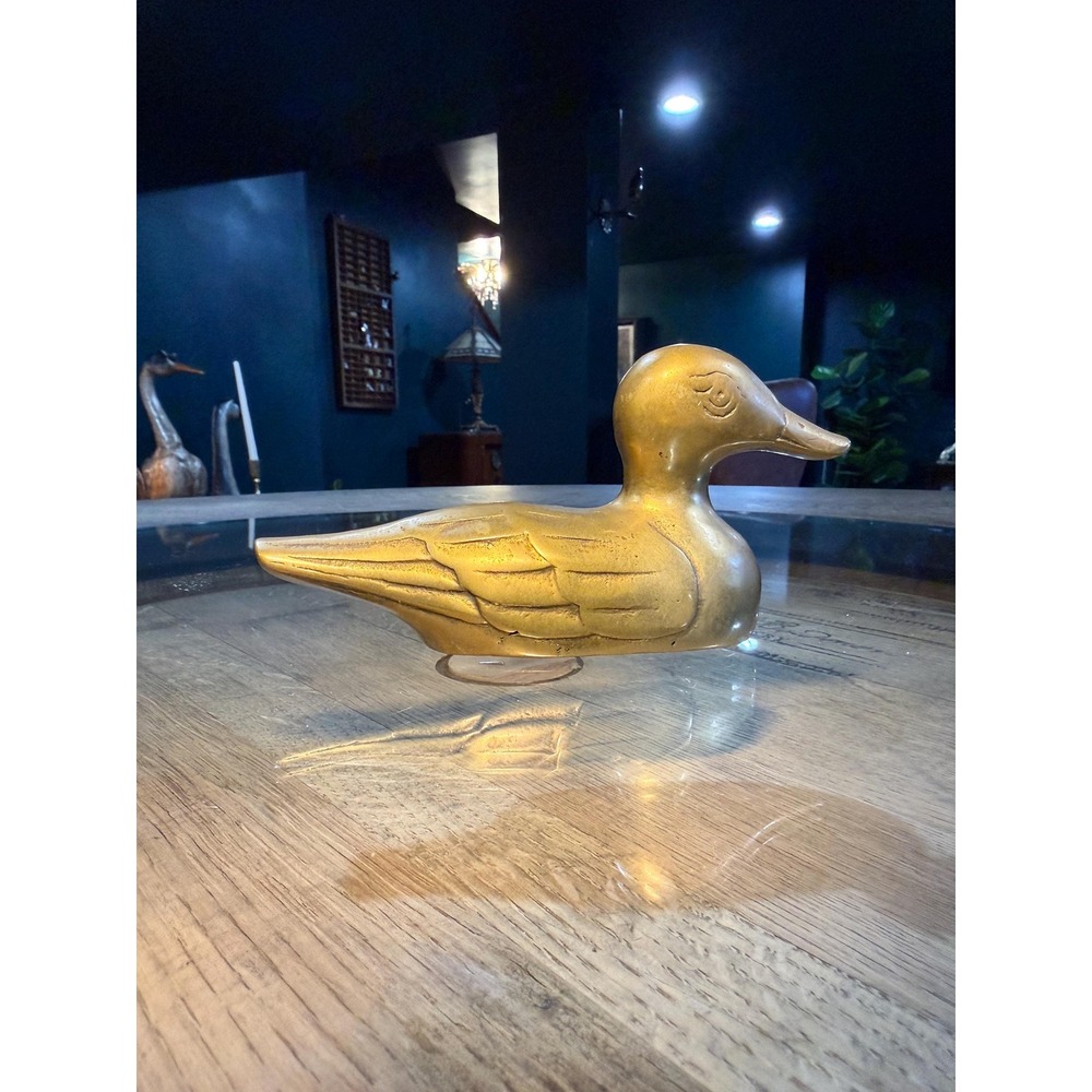Vintage Solid Brass Duck Figurine | 6" Desk Paperweight | Brass Bird‎ Decor